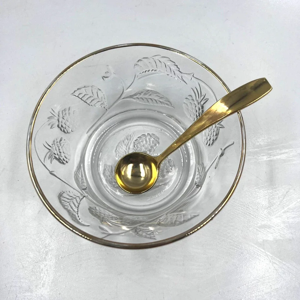 Vintage Arcopol France Sugar Dish Etched Raspberries Berry Jelly Bowl Gold‎ Tone